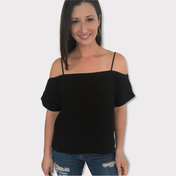 Papermoon Womens Black Cold Shoulder Short Sleeve Blouse Size Small - Picture 9 of 9